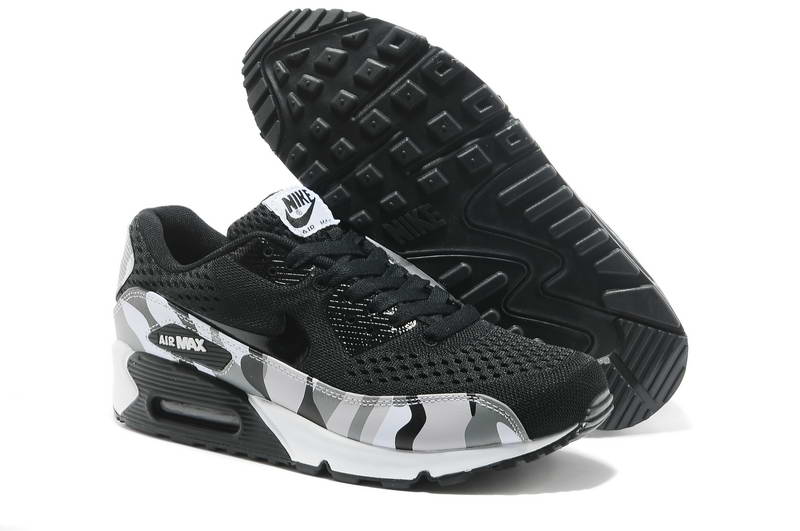 Air Max 90 Chaussures Hommes Prm Em Tissage Camouflage Noir Blanc